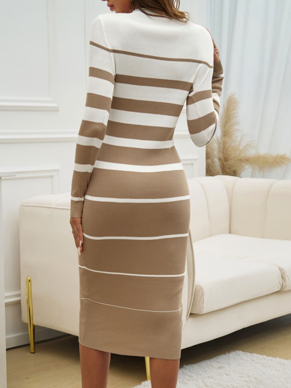 Vestido midi de manga larga con cuello redondo y bloques de color Devine