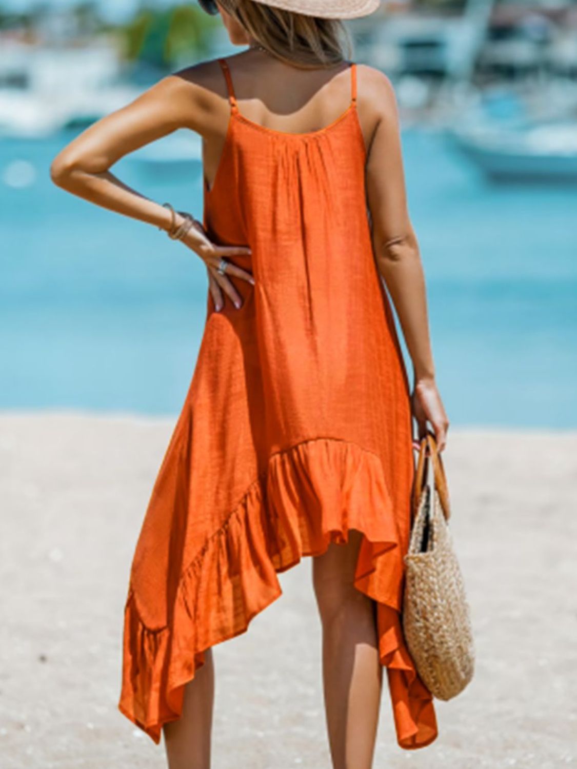 Vestido sin mangas con escote redondo y volantes Perfee