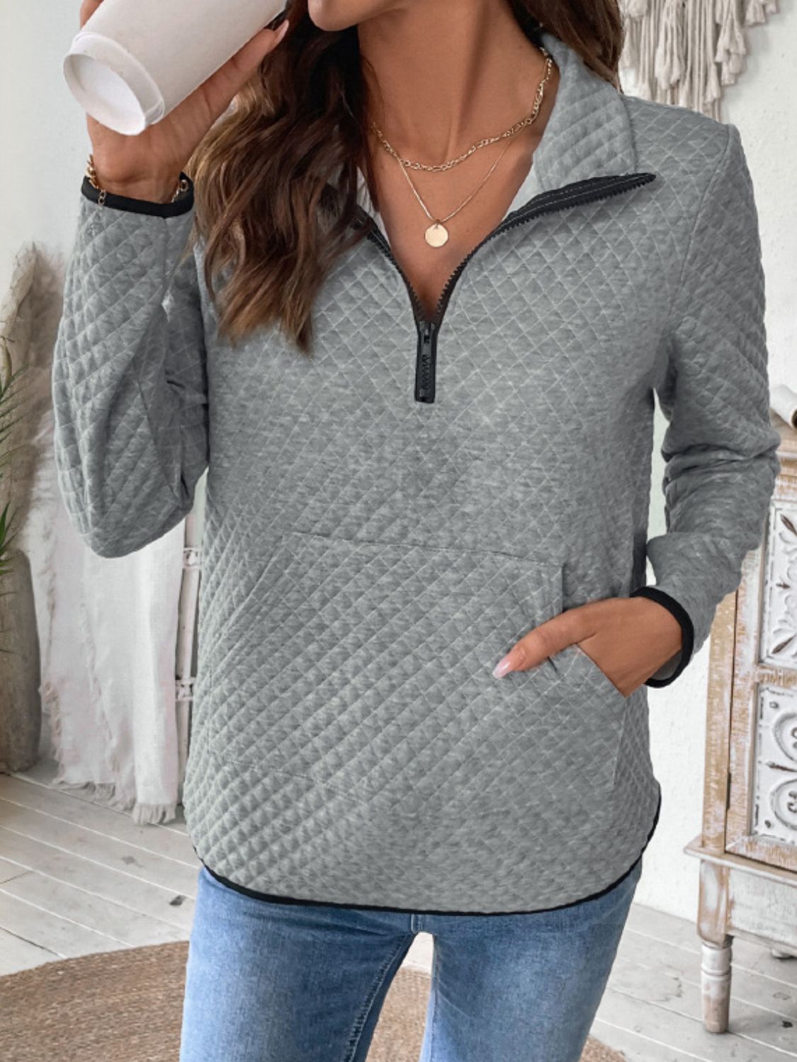 Sudadera de manga larga con media cremallera y textura perfecta