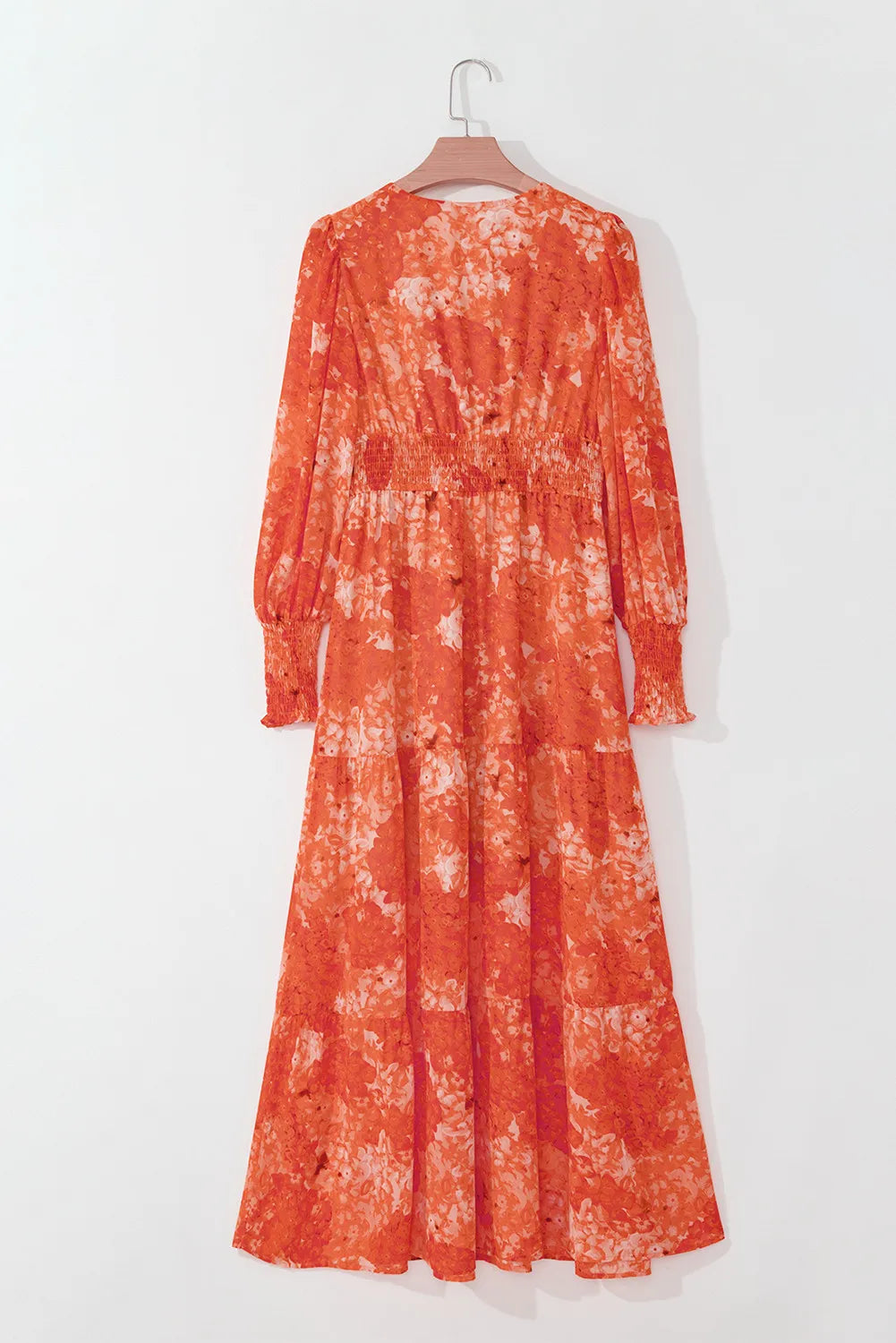 Vestido de manga larga con escote en V y estampado fruncido