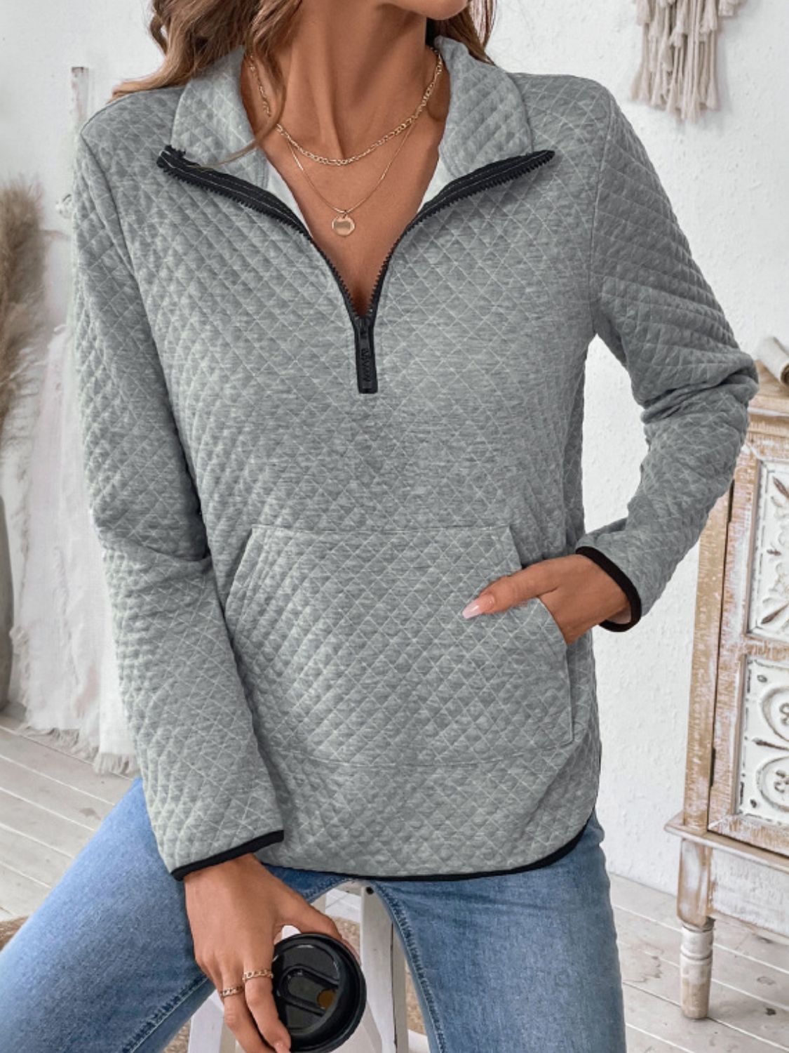 Sudadera de manga larga con media cremallera y textura perfecta