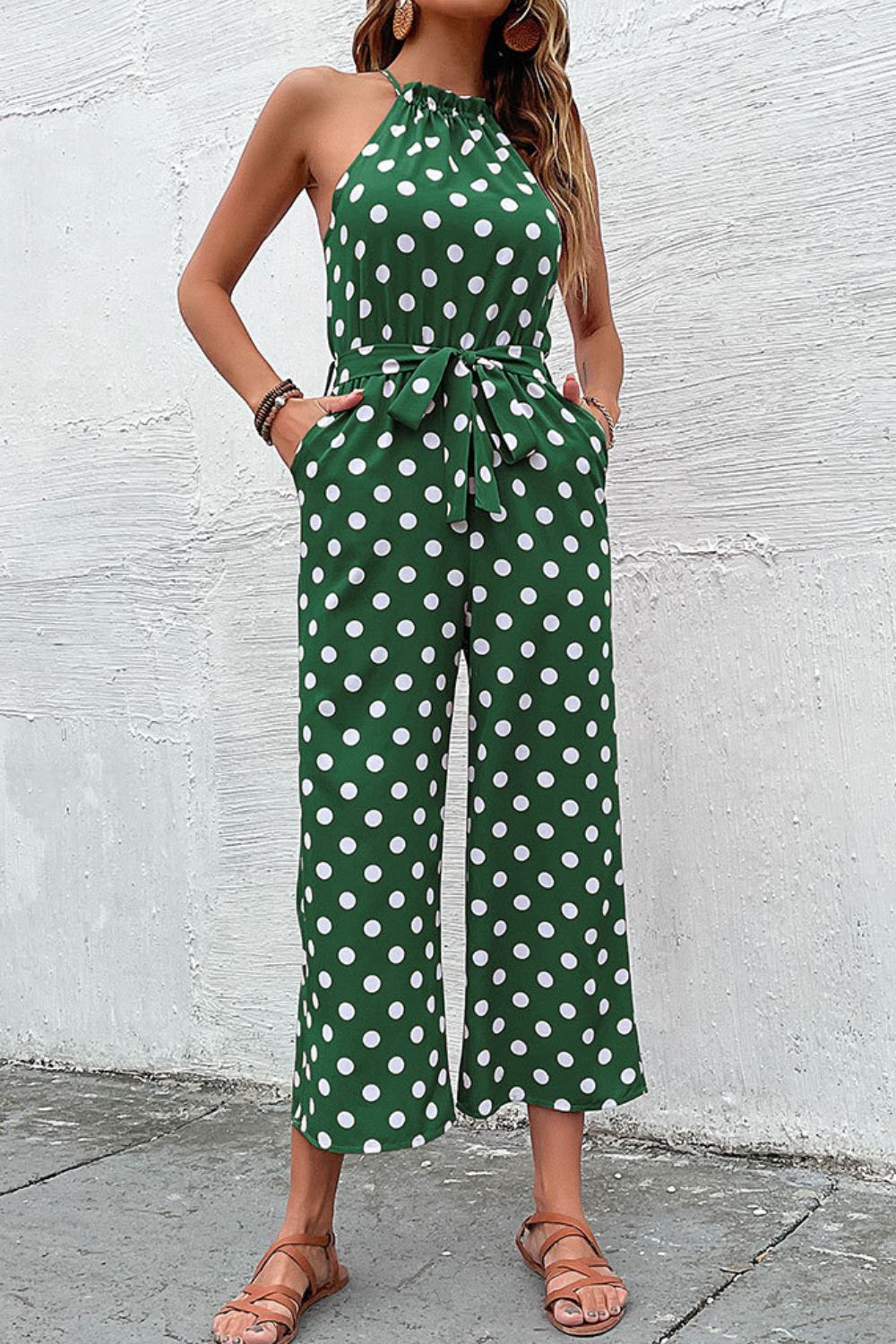 Mono de pierna ancha de estilo griego con lunares Perfee