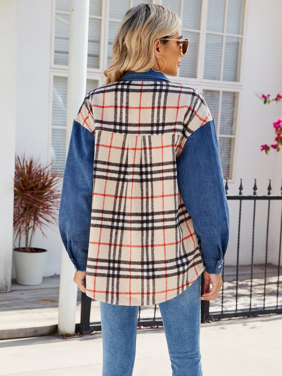 Chaqueta vaquera de manga larga a cuadros