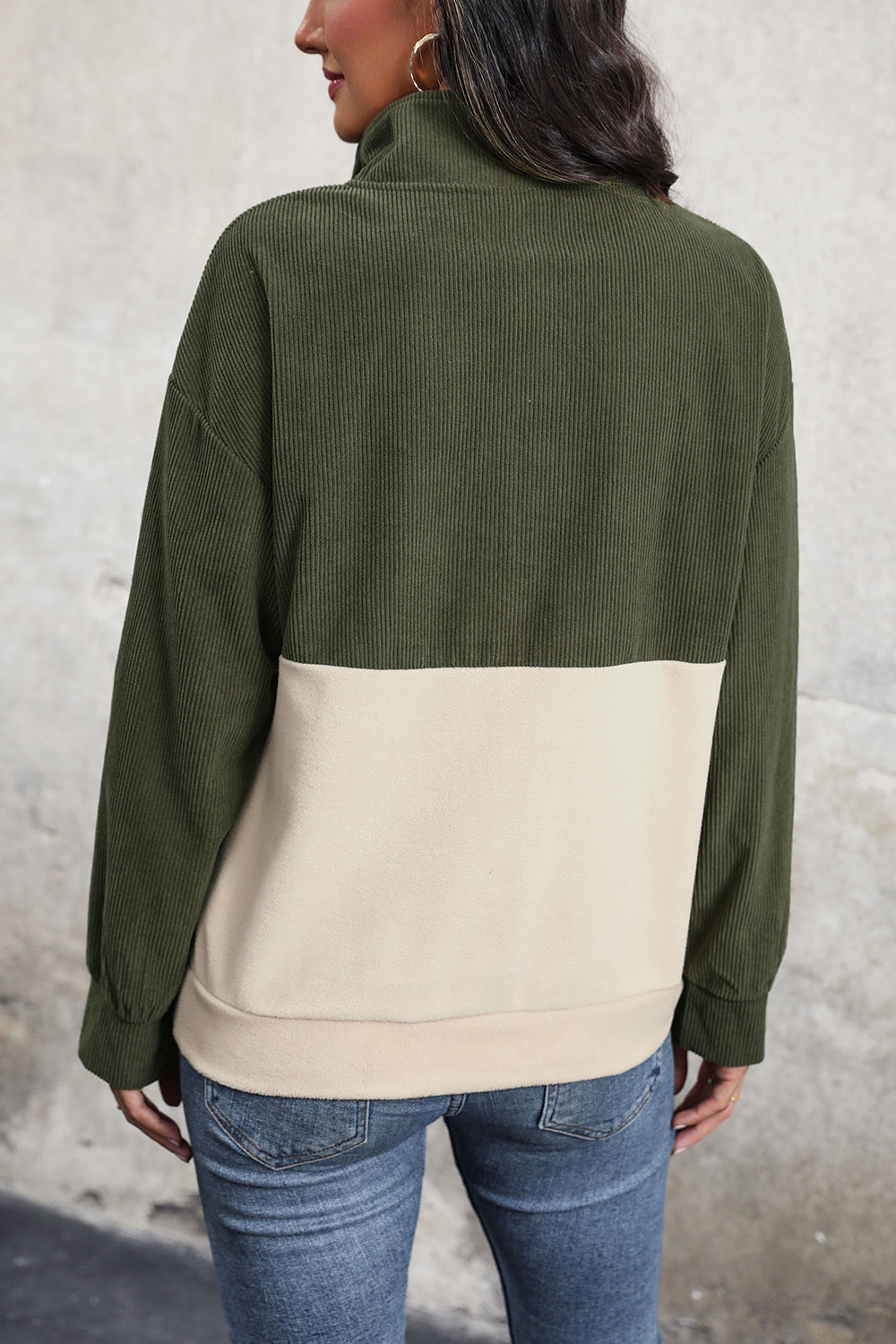 Sudadera con medio botón y diseño de bloques de color acanalados Perfee