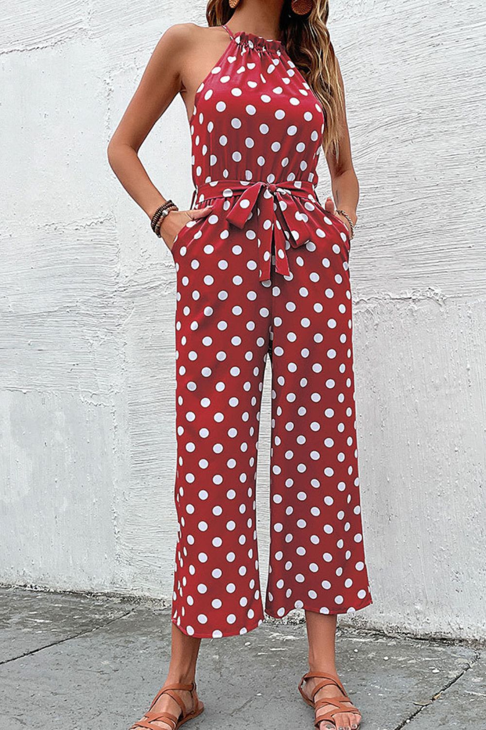 Mono de pierna ancha de estilo griego con lunares Perfee