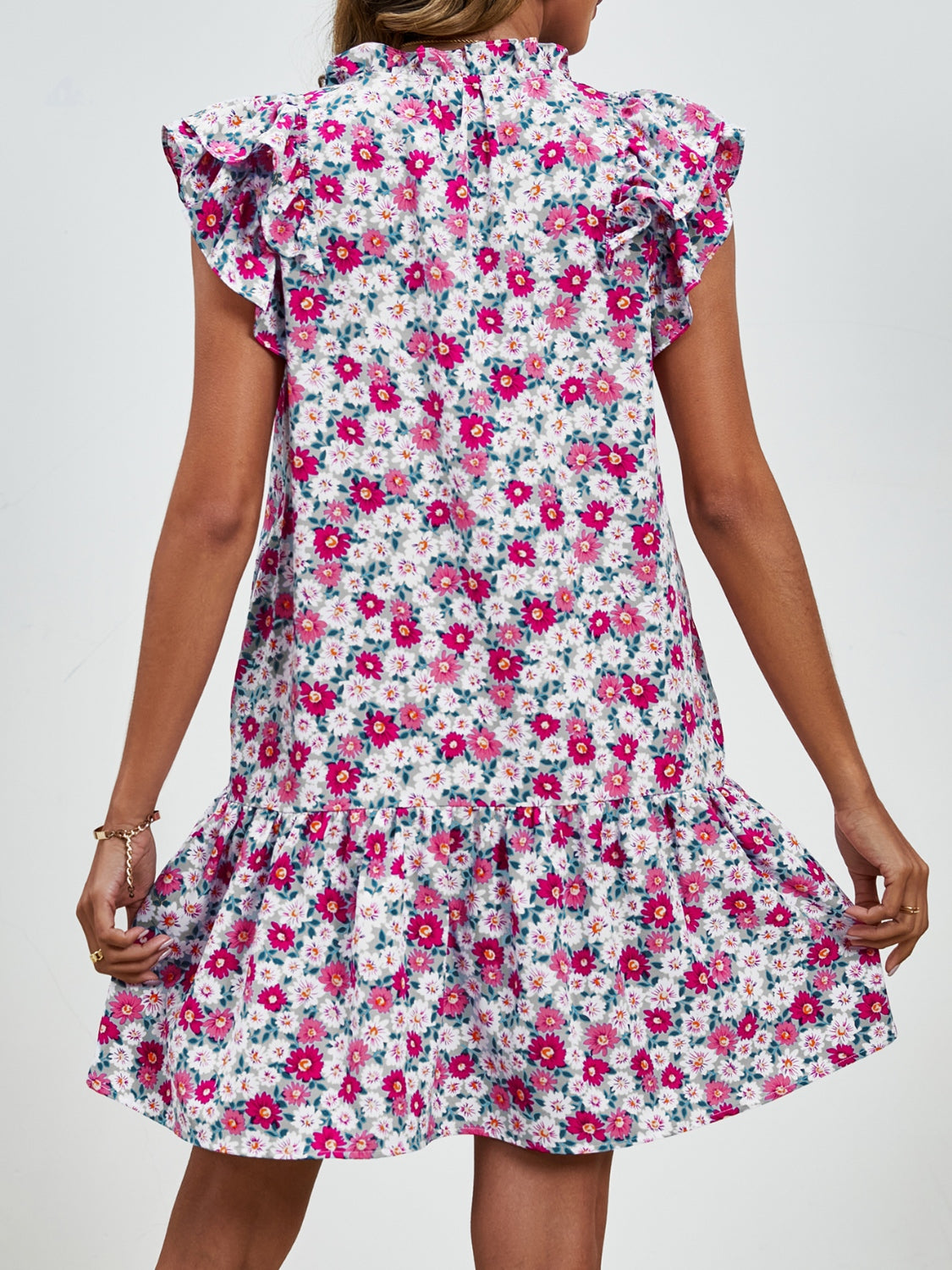 Minivestido con mangas cortas y estampado floral anudado