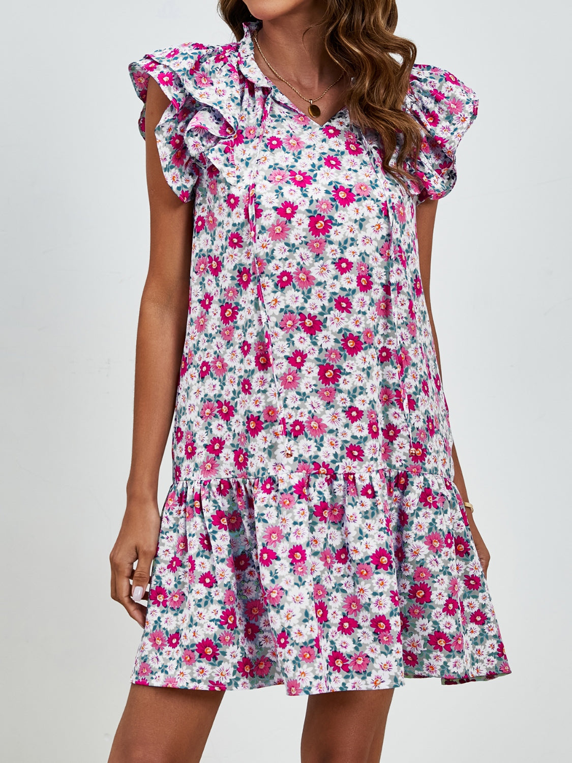 Minivestido con mangas cortas y estampado floral anudado