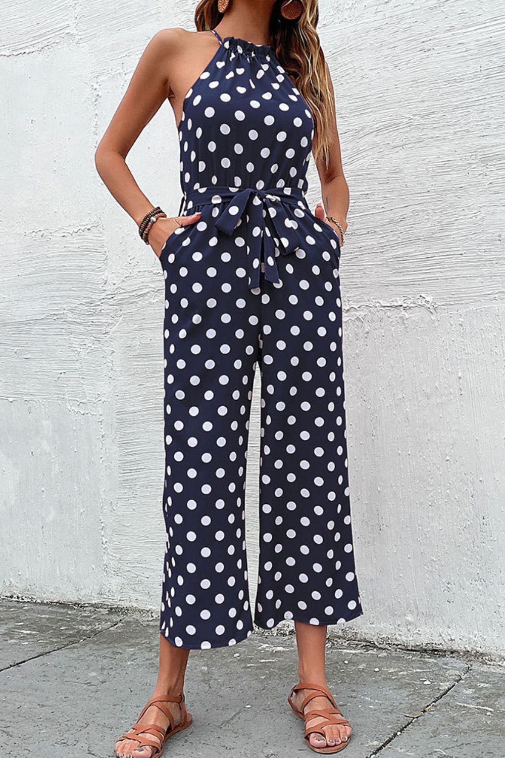 Mono de pierna ancha de estilo griego con lunares Perfee