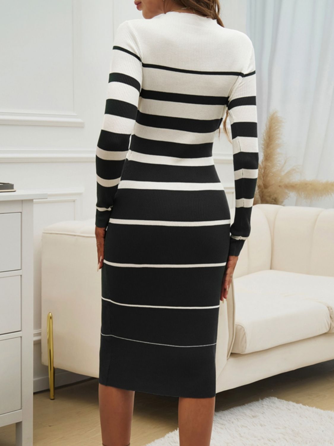 Vestido midi de manga larga con cuello redondo y bloques de color Devine