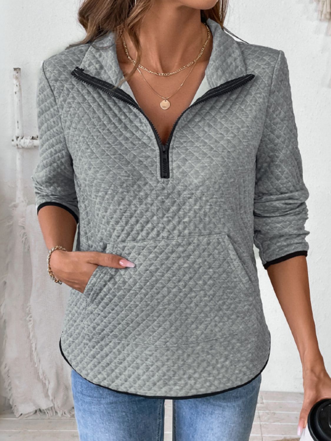 Sudadera de manga larga con media cremallera y textura perfecta