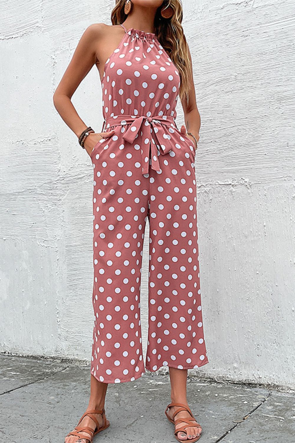 Mono de pierna ancha de estilo griego con lunares Perfee