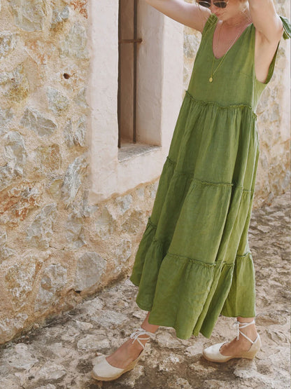 Vestido sin mangas con escote en V y volantes escalonados Perfee