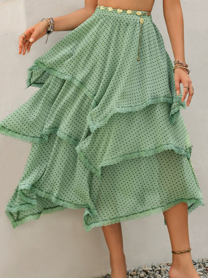 Falda estampada con capas y detalle de encaje