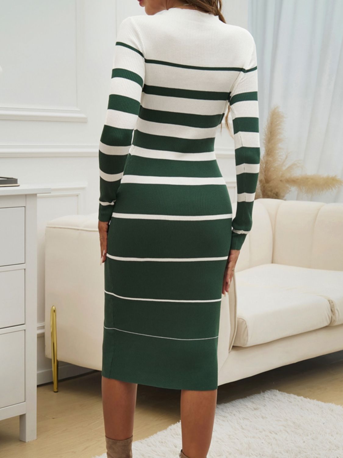 Vestido midi de manga larga con cuello redondo y bloques de color Devine