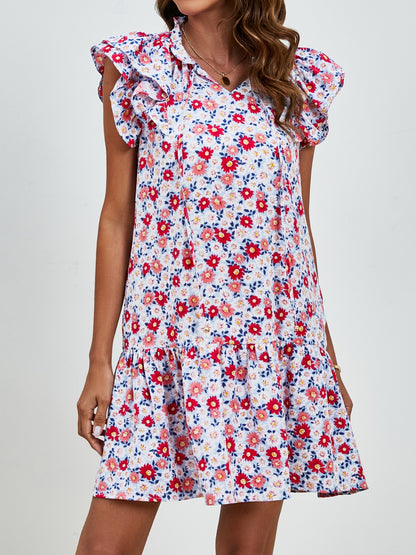 Minivestido con mangas cortas y estampado floral anudado