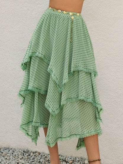 Falda estampada con capas y detalle de encaje
