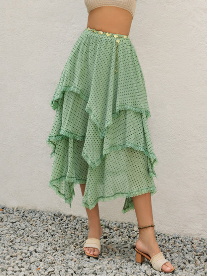 Falda estampada con capas y detalle de encaje