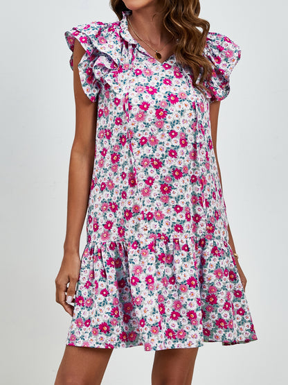 Minivestido con mangas cortas y estampado floral anudado