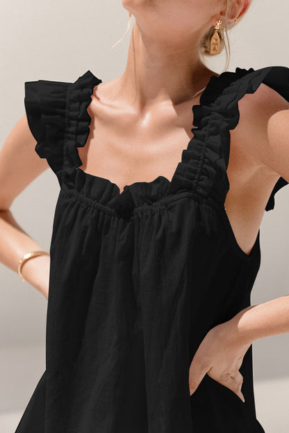 Conjunto de top y pantalones cortos con escote cuadrado y volantes