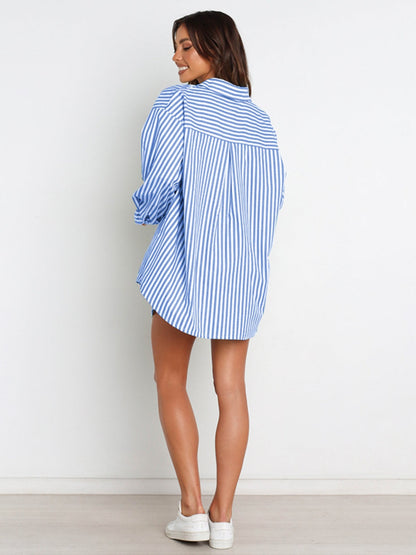 Conjunto de camisa y pantalones cortos a rayas con hombros caídos
