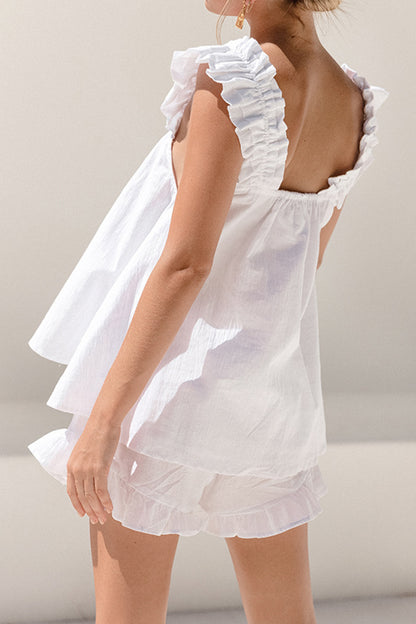 Conjunto de top y pantalones cortos con escote cuadrado y volantes