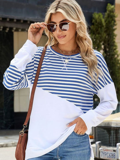 Sudadera de manga larga con aberturas y rayas en contraste