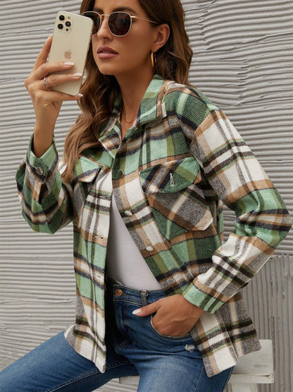 Chaqueta de manga larga con cuello a cuadros